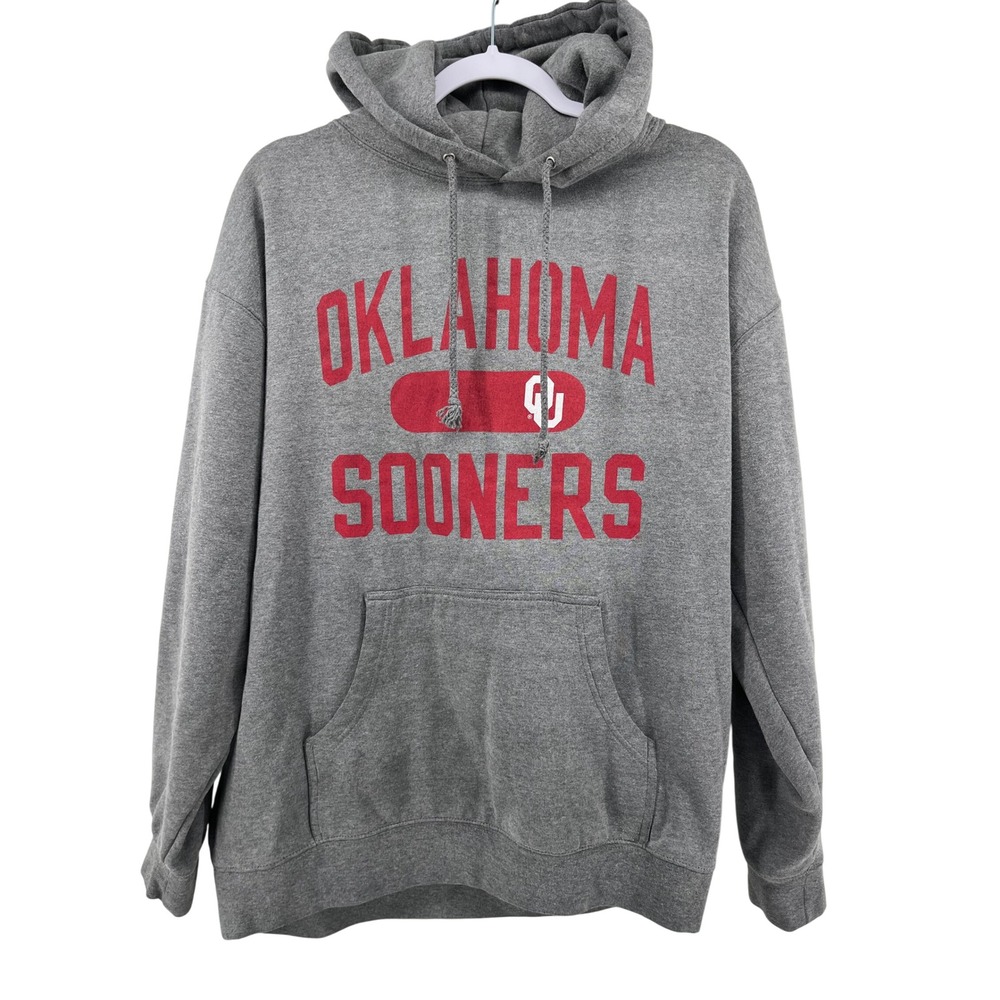 Oklahoma‎ Sooners Hoodie Mens Large Gray NCAA Pullover Graphic Sweatshirt OU L